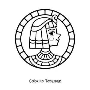 Coloring page of Cleopatra's face in cartoon style