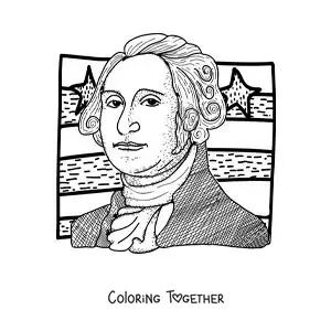 Coloring page of George Washington with the United States flag made easy