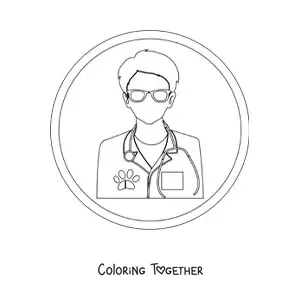 Coloring page of a vet in uniform