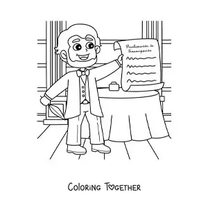 Coloring page of cartoon Abraham Lincoln with the Emancipation Proclamation