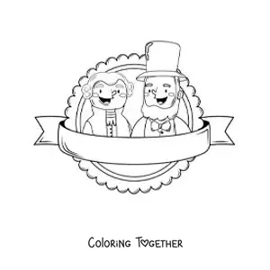 Coloring page of cartoon Abraham Lincoln and George Washington