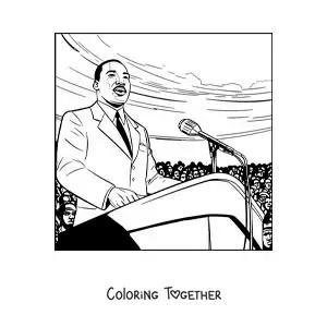 Coloring page of Martin Luther King giving a speech