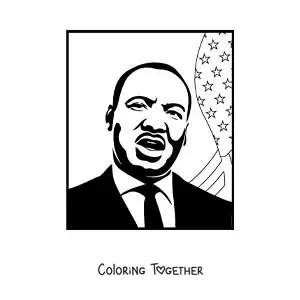 Coloring page of Martin Luther King with the United States flag