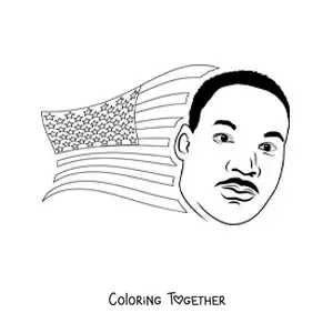 Coloring page of cartoon Martin Luther King with the USA flag