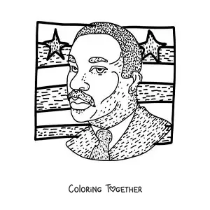 Coloring page of a Martin Luther King cartoon with the United States flag