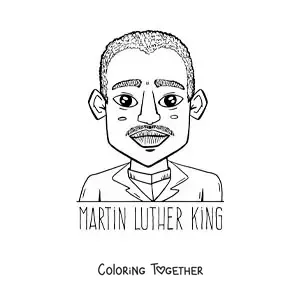 Coloring page of a Martin Luther King cartoon with his name