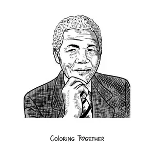 Coloring page of a realistic portrait of Nelson Mandela