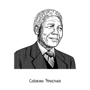 Coloring page of realistic Nelson Mandela