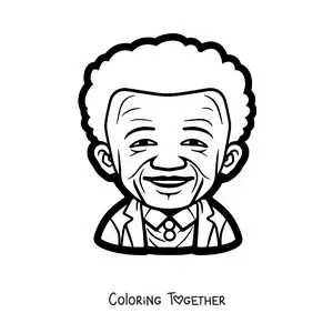 Coloring page of a children's cartoon of Nelson Mandela