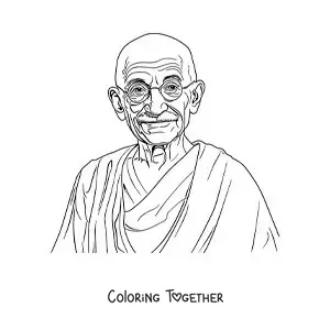 Coloring page of realistic Mahatma Gandhi