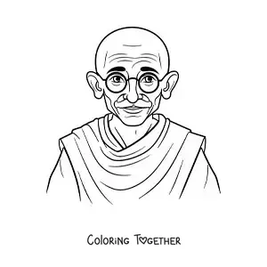 Coloring page of a cartoon portrait of Mahatma Gandhi