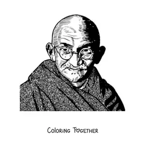 Coloring page of a realistic portrait of Mahatma Gandhi