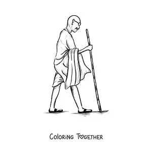 Coloring page of the silhouette of Mahatma Gandhi walking