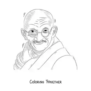 Coloring page of a pencil portrait of Gandhi