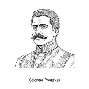 Coloring page of a cartoon portrait of Emiliano Zapata