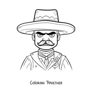 Coloring page of a cartoon of the revolutionary Emiliano Zapata