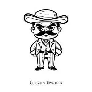 Coloring page of a children's cartoon of the Mexican Emiliano Zapata