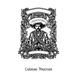 Coloring page of Emiliano Zapata in the Mexican Revolution