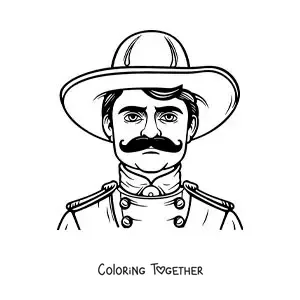 Coloring page of Emiliano Zapata with a Mexican hat