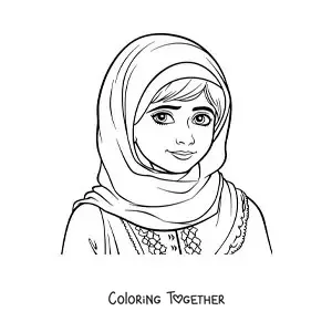 Coloring page of a Malala Yousafzai cartoon