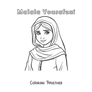 Coloring page of cartoon Malala Yousafzai for kids