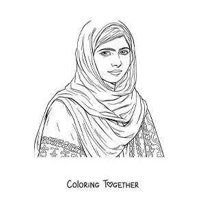 Coloring page of a realistic portrait of Malala Yousafzai