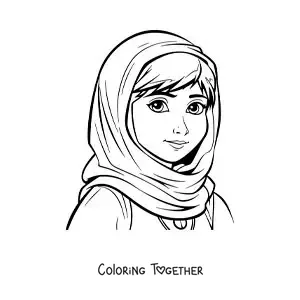 Coloring page of Malala Yousafzai cartoon in anime style