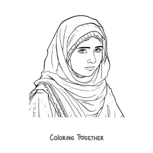 Coloring page of a portrait of Malala, the Nobel Prize winner