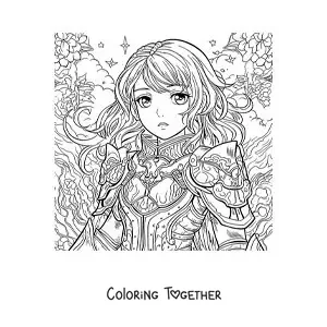 Coloring page of cartoon Saint Joan of Arc in anime style