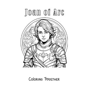Coloring page of cartoon Joan of Arc with her name