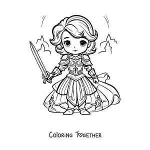 Coloring page of kawaii Saint Joan of Arc