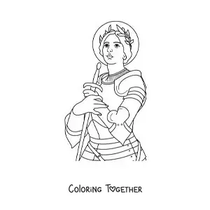 Coloring page of Saint Joan of Arc and her sword