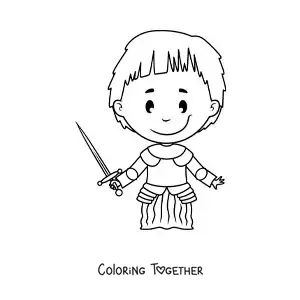 Coloring page of an easy cartoon Joan of Arc for kids