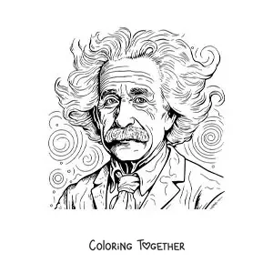 Coloring page of a realistic portrait of Albert Einstein