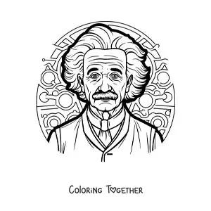 Coloring page of cartoon Albert Einstein the scientist