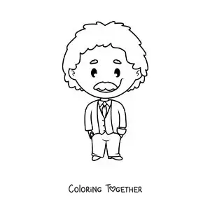 Coloring page of an easy cartoon Albert Einstein for kids