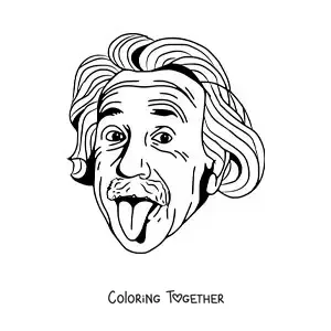 Coloring page of Albert Einstein sticking out his tongue