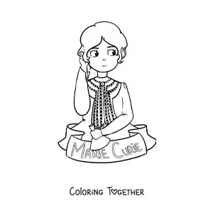 Coloring page of cartoon Marie Curie for kids
