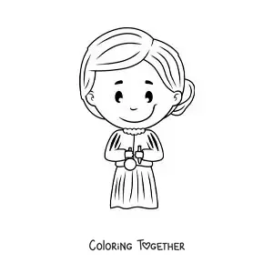Coloring page of a cartoon of Marie Curie