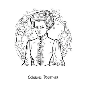 Coloring page of cartoon Marie Curie the scientist