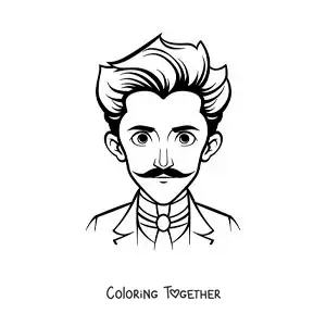 Coloring page of a cartoon of Nikola Tesla