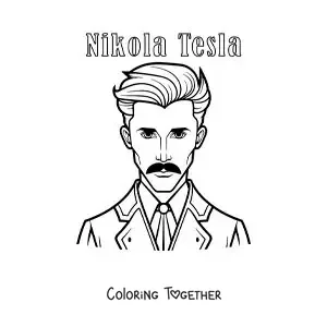 Coloring page of cartoon Nikola Tesla with his name
