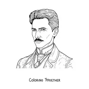 Coloring page of a portrait of Nikola Tesla