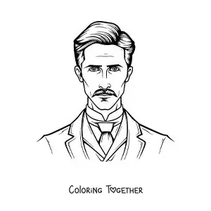 Coloring page of a cartoon portrait of Nikola Tesla