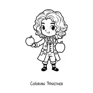 Coloring page of a children's cartoon of Isaac Newton