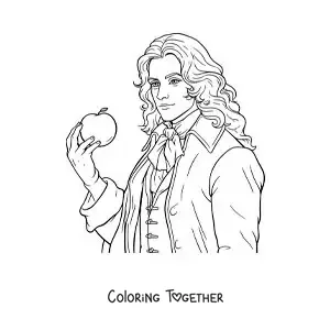 Coloring page of a cartoon portrait of Isaac Newton in anime style