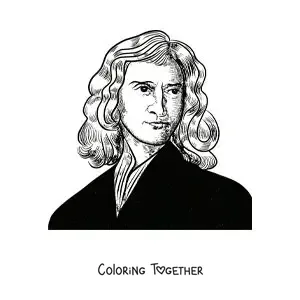 Coloring page of a portrait of Isaac Newton