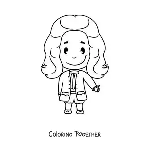 Coloring page of an easy cartoon of Isaac Newton for kids