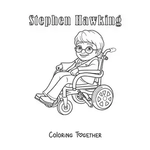 Coloring page of cartoon Stephen Hawking with his name