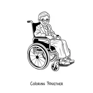 Coloring page of a cartoon of Stephen Hawking